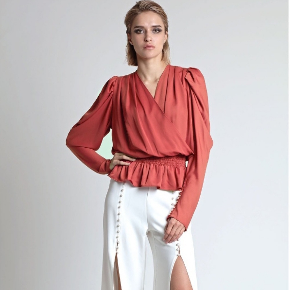 N12H Edwardian Wrap Blouse with Pearl Buttons